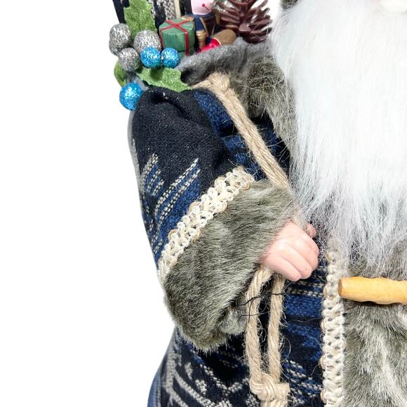 24 inch Santa Tree Topper Blue Fur Coat And Cap With Toy Bag Ski Boots - Picture 8 of 12